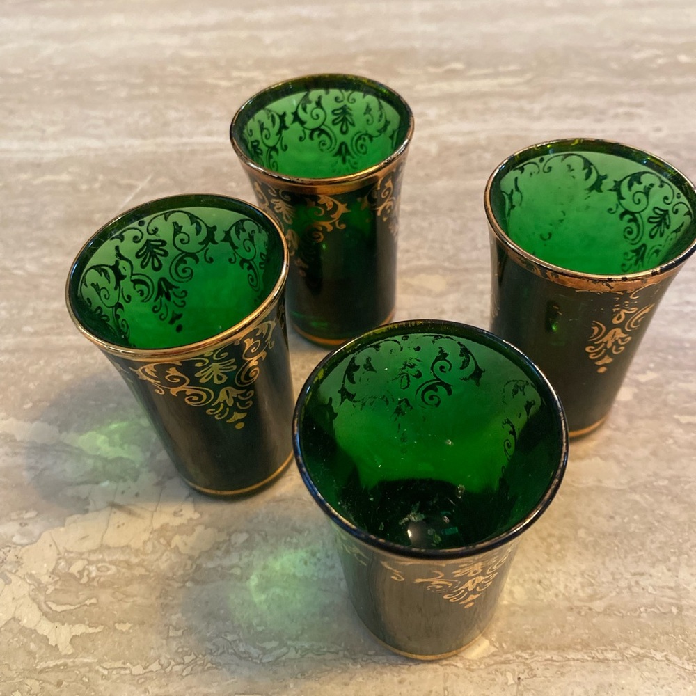 Vintage set of 4 shot glasses Italy gold trim